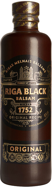 На фото изображение Riga Black Balsam, 0.35 L (Рижский Черный Бальзам объемом 0.35 литра)