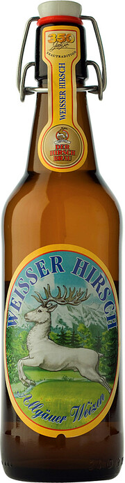 На фото изображение Der Hirschbrau, Weisser Hirsch, 0.5 L (Хиршбрау, Вайссер Хирш объемом 0.5 литра)