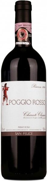 На фото изображение Poggio Rosso Chianti Classico Riserva DOCG 1999, 0.75 L (Поджо Россо Кьянти Классико Ризерва объемом 0.75 литра)