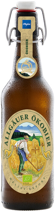 На фото изображение Der Hirschbrau, Allgauer Okobier, 0.5 L (Хиршбрау, Альгоер Око бир объемом 0.5 литра)