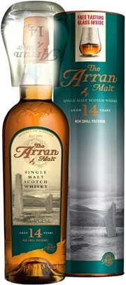 In the photo image Arran 14 years, gift tube with glass, 0.7 L