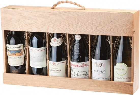 In the photo image Wooden set for 6 bottles of wine, natural