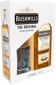 На фото изображение Bushmills Original, with 2-glass box, 0.7 L (Бушмилс Ориджнл, в коробке с двумя стаканами в бутылках объемом 0.7 литра)