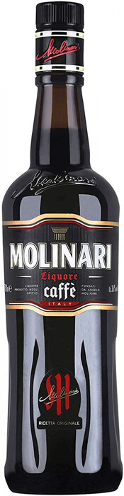 На фото изображение Sambuca Molinari Caffe, 0.7 L (Молинари, Самбука Каффе объемом 0.7 литра)