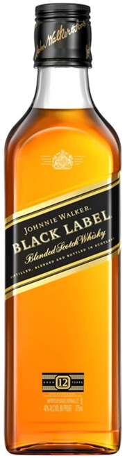 На фото изображение Black Label, 0.375 L (Джонни Уокер, Блэк Лейбл в маленьких бутылках объемом 0.375 литра)