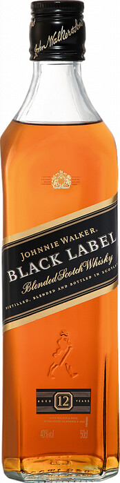 На фото изображение Black Label, 0.5 L (Джонни Уокер, Блэк Лейбл в бутылках объемом 0.5 литра)