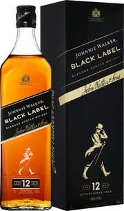 На фото изображение Black Label, gift box, 1 L (Джонни Уокер, Блэк Лейбл, в подарочной коробке в бутылках объемом 1 литр)