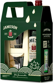 На фото изображение Jameson, with 2-glass box, 0.7 L (Джемесон, в подарочной коробке с двумя стаканами в бутылках объемом 0.7 литра)