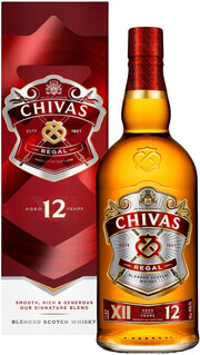 На фото изображение Chivas Regal 12 years old, with box, 1 L (Чивас Ригал 12-летний, в подарочной коробке в бутылках объемом 1 литр)