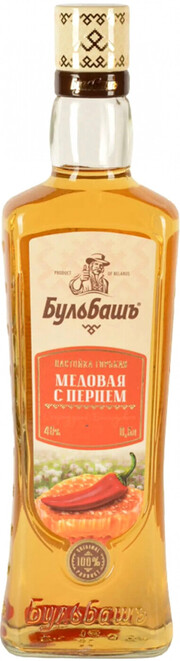 На фото изображение Бульбашъ Медовая с перцем, настойка горькая, объемом 0.5 литра (Bulbash Honey with cayenne, Bitter 0.5 L)