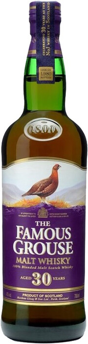 На фото изображение The Famous Grouse Malt Whisky aged 30 years, 0.7 L (Фэймос Граус Молт 30 лет в бутылках объемом 0.7 литра)