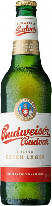 На фото изображение Budweiser Budvar Svetly Lezak, 0.5 L (Будвайзер Будвар Светлое объемом 0.5 литра)