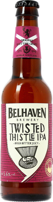 На фото изображение Belhaven, Twisted Thistle IPA, 0.33 L (Белхавн, Твистед Сисл Индийский светлый эль объемом 0.33 литра)