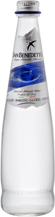 На фото изображение San Benedetto Sparkling, Glass, 0.5 L (Сан Бенедетто Газированная, в стеклянной бутылке объемом 0.5 литра)