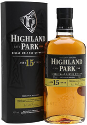 На фото изображение Highland Park 15 Years Old, with box, 0.7 L (Хайлэнд Парк 15 лет, в коробке в бутылках объемом 0.7 литра)
