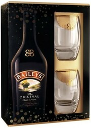 На фото изображение Baileys Original, in box with 2 glasses, 0.7 L (Бейлиз Ориджинл, в подарочной коробке с двумя бокалами объемом 0.7 литра)
