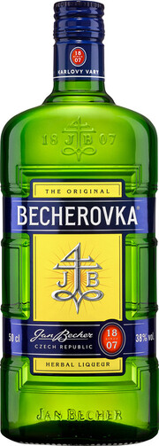 На фото изображение Becherovka, 0.5 L (Бехеровка объемом 0.5 литра)