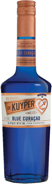 На фото изображение De Kuyper Blue Curacao, 0.7 L (Де Кайпер Блю Кюрасао объемом 0.7 литра)