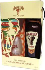 На фото изображение Amarula Marula Fruit Cream, gift box with 2 glasses, 0.7 L (Амарула Марула Фрут Крим, в подарочной коробке с двумя бокалами объемом 0.7 литра)