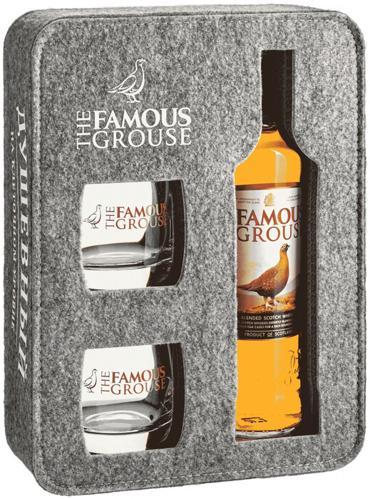 На фото изображение The Famous Grouse Finest, gift box with 2 glasses (Фэймос Граус Файнест, в подарочной коробке с двумя стаканами)