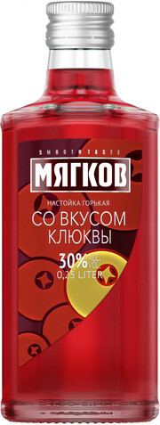 На фото изображение Мягков Клюква, настойка горькая, объемом 0.25 литра (Myagkov Cranberry 0.25 L)