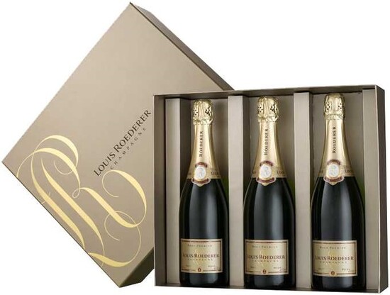 In the photo image Louis Roederer, gift box Prestige for 3 bottles Brut Premier