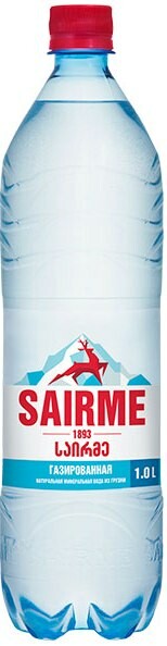 На фото изображение Саирме Газированная, в пластиковой бутылке, набор из 6 шт., объемом 1 литр (Sairme Sparkling, PET 1 L)