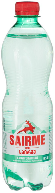 На фото изображение Саирме газированная, в пластиковой бутылке, набор из 12 шт., объемом 0.5 литра (Sairme Sparkling, PET 0.5 L)