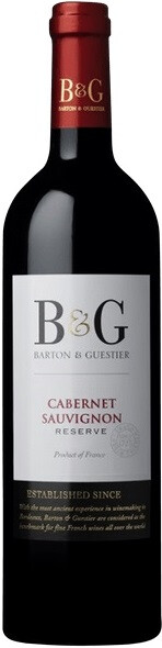 На фото изображение Barton & Guestier, Reserve Cabernet Sauvignon, Pays dOc IGP, 0.75 L (Бартон & Гестье, Резерв Каберне Совиньон объемом 0.75 литра)