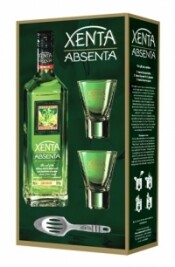 Итальянский абсент Xenta, gift box with 2 glasses & spoon, 0.7 л