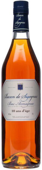 На фото изображение Baron de Sigognac 10 ans dage, 0.7 L (Арманьяк Барон де Сигоньяк 10 лет объемом 0.7 литра)