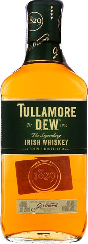 На фото изображение Tullamore Dew, 0.35 L (Талмор Дью в маленьких бутылках объемом 0.35 литра)