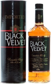 На фото изображение Black Velvet, in box, 1 L (Виски Блэк Вельвет, в коробке в бутылках объемом 1 литр)