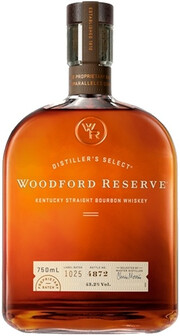 На фото изображение Woodford Reserve, 0.75 L (Вудфорд Резерв в бутылках объемом 0.75 литра)