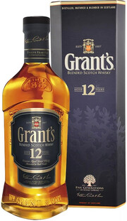 На фото изображение Grants 12 years old, 0.5 L (Грантс 12 лет, в коробке в бутылках объемом 0.5 литра)
