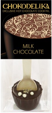 In the photo image Chokodelika, Hot chocolate cocktail Milk chocolate, with a spoon, 50 g