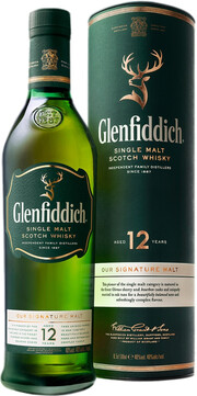 На фото изображение Glenfiddich 12 Years Old, in tube, 0.5 L (Гленфиддик 12-летний, в тубе в бутылках объемом 0.5 литра)