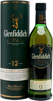 На фото изображение Glenfiddich 12 Years Old, in tube, 0.75 L (Гленфиддик 12-летний, в тубе в бутылках объемом 0.75 литра)