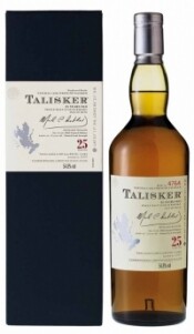 На фото изображение Talisker 25 Years Old Limited Edition, 0.7 L (Талискер 25 лет специальный выпуск, в коробке в бутылках объемом 0.7 литра)