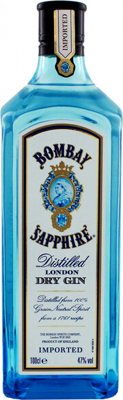 На фото изображение Bombay Sapphire, 1 L (Бомбей Сапфир объемом 1 литр)