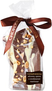 Чокоделика, Узорный шоколад Яблоки, орехи и воздушная пшеница, 70 г