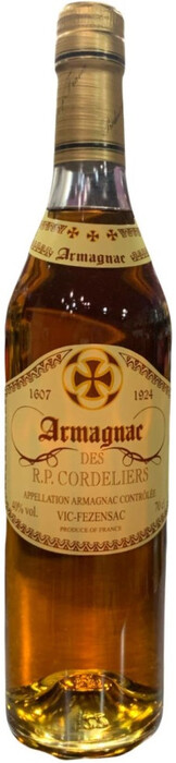 На фото изображение Gelas, Vieil Armagnac des R.P. Cordeliers, 0.7 L (Вьей Арманьяк де Р.П. Корделье объемом 0.7 литра)