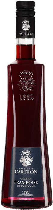 На фото изображение Joseph Cartron, Creme de Framboise de Bourgogne, 0.7 L (Джозеф Картрон, Крем де Фрамбоа (малина) объемом 0.7 литра)