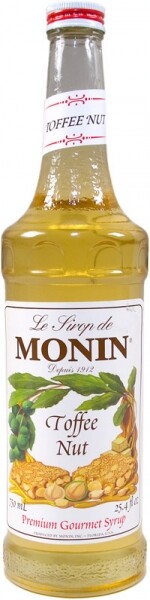 На фото изображение Monin Toffee Nut, 0.7 L (Монин Ореховая карамель объемом 0.7 литра)
