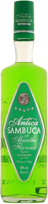 На фото изображение Antica, Sambuca Absinthe, 0.7 L (Антика, Самбука Абсент объемом 0.7 литра)