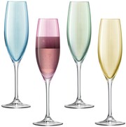 LSA International, Polka Champagne Flute Pastel Assorted, Set of 4 glasses, 225 ml