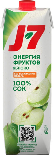 На фото изображение J-7 Green Apple, Tetra Pak, 0.97 L (Джей-7 Зеленое Яблоко, Тетра Пак объемом 0.97 литра)