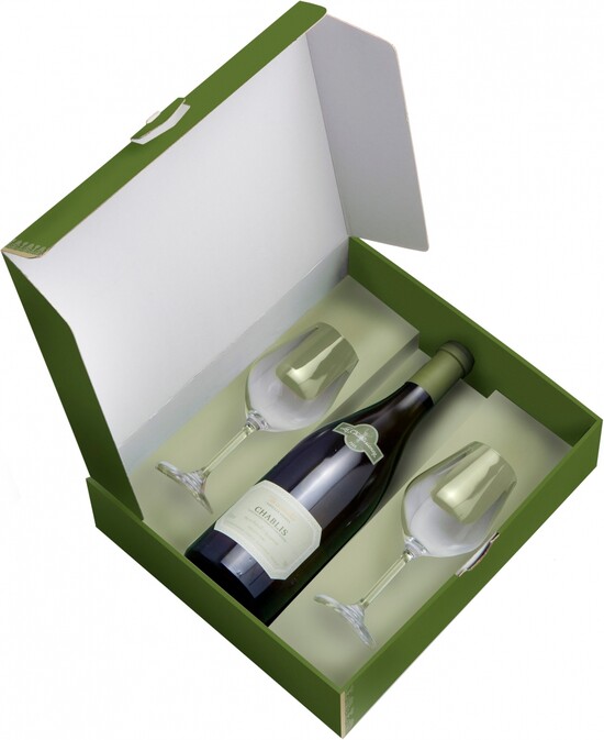 In the photo image La Chablisienne, Gift box with 2 glasses for 1 bottle