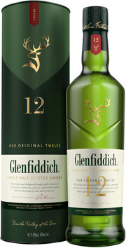 На фото изображение Glenfiddich 12 Years Old, in tube, 1 L (Гленфиддик 12-летний, в тубе в бутылках объемом 1 литр)