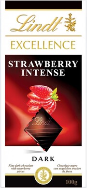 На фото изображение На фото изображение Lindt, Excellence Strawberry Intense, Dark Chocolate, 100 г (Линдт, Экселленс Клубника, темный шоколад весом 100 грамм)